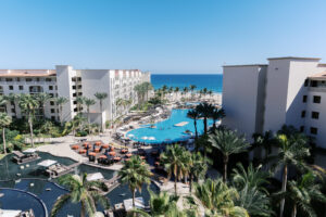 Oceanfront view of Hyatt Ziva Los Cabos during a luxury destination wedding weekend in Cabo San Lucas, Mexico